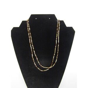 Set of 2 Beaded Necklaces Gold Brown Clear Seed Bead Boho Layering 16-18 inch